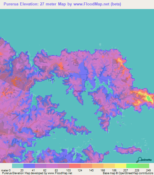 Purerua,New Zealand Elevation Map