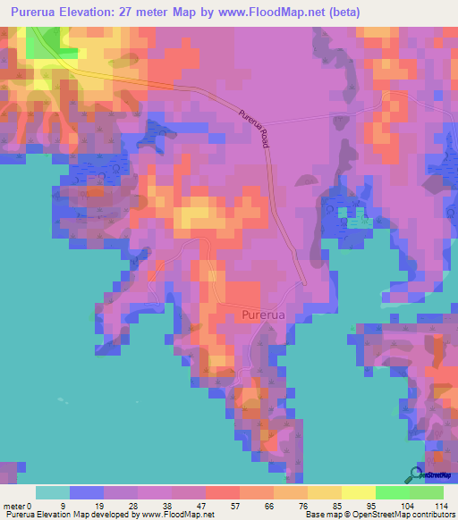 Purerua,New Zealand Elevation Map