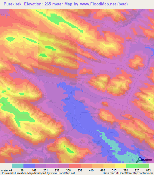 Purekireki,New Zealand Elevation Map