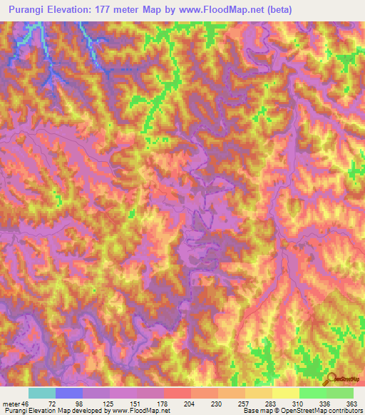 Purangi,New Zealand Elevation Map