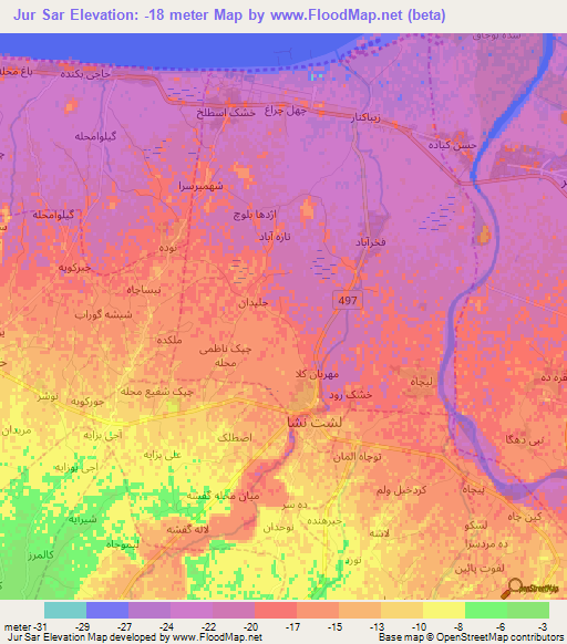 Jur Sar,Iran Elevation Map