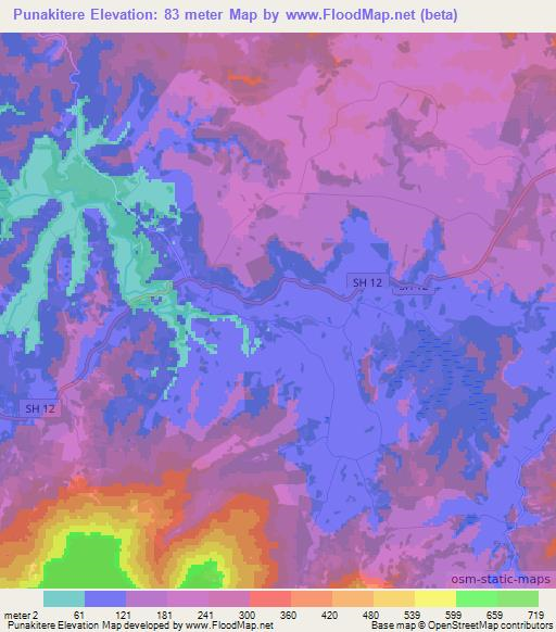 Punakitere,New Zealand Elevation Map
