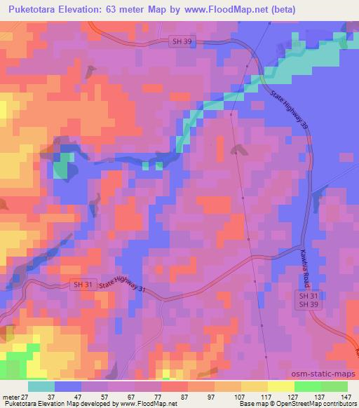 Puketotara,New Zealand Elevation Map
