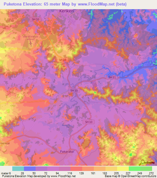 Puketona,New Zealand Elevation Map