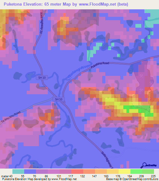 Puketona,New Zealand Elevation Map