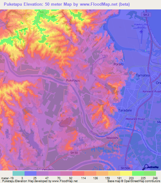 Puketapu,New Zealand Elevation Map