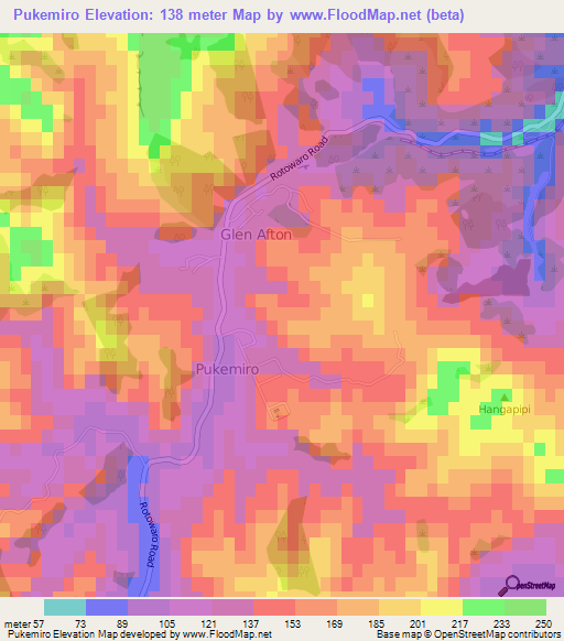 Pukemiro,New Zealand Elevation Map