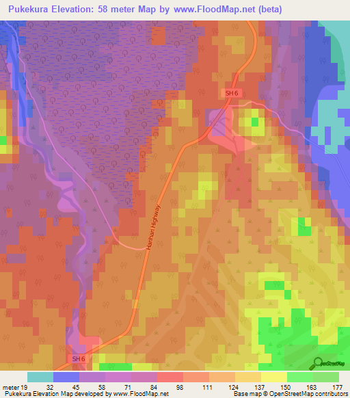 Pukekura,New Zealand Elevation Map
