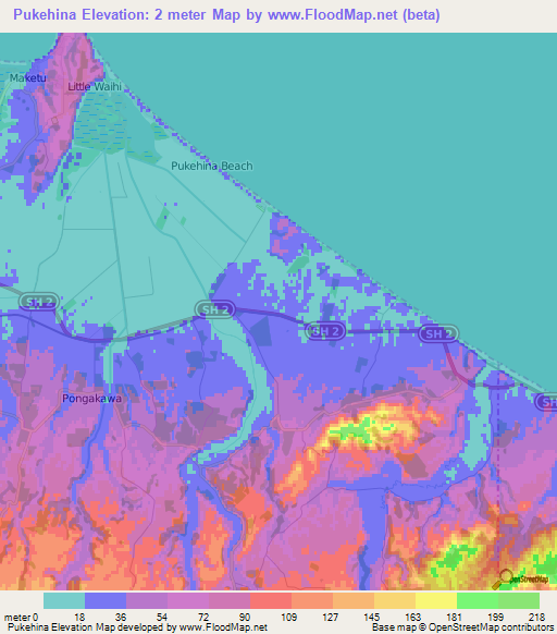 Pukehina,New Zealand Elevation Map