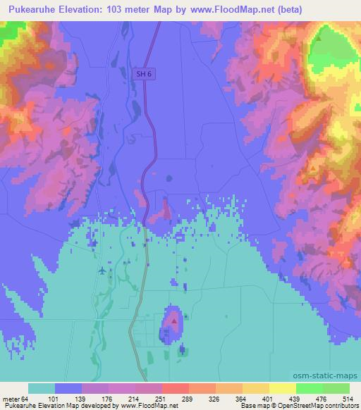 Pukearuhe,New Zealand Elevation Map