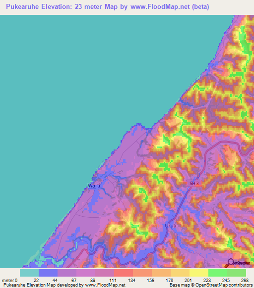 Pukearuhe,New Zealand Elevation Map