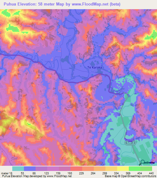 Puhua,New Zealand Elevation Map
