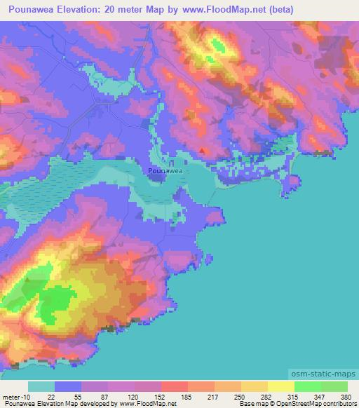 Pounawea,New Zealand Elevation Map