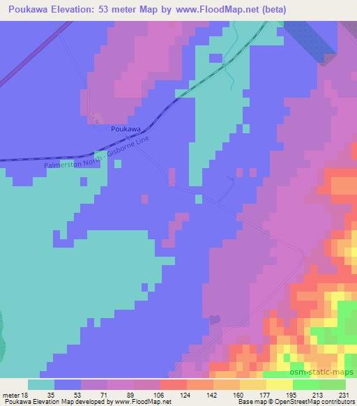 Poukawa,New Zealand Elevation Map