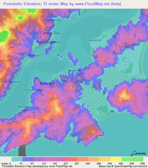 Portobello,New Zealand Elevation Map
