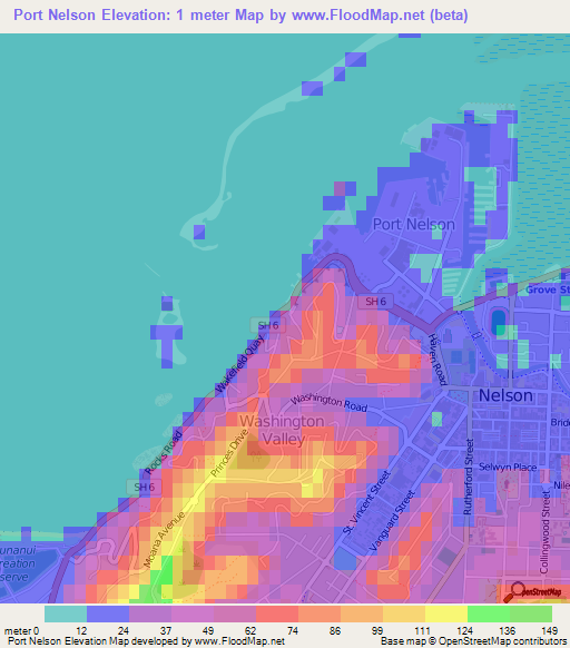 Port Nelson,New Zealand Elevation Map