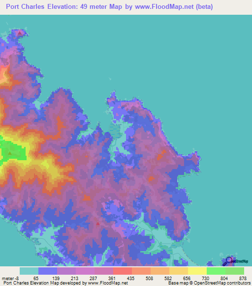 Port Charles,New Zealand Elevation Map