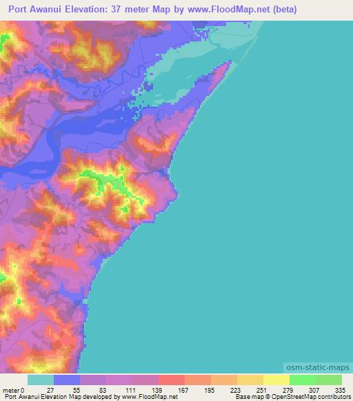 Port Awanui,New Zealand Elevation Map