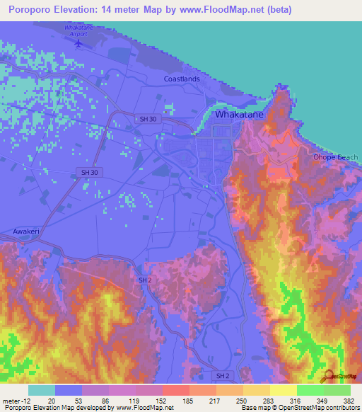 Poroporo,New Zealand Elevation Map