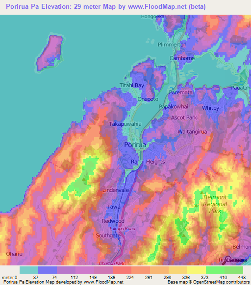 Porirua Pa,New Zealand Elevation Map