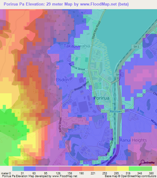 Porirua Pa,New Zealand Elevation Map