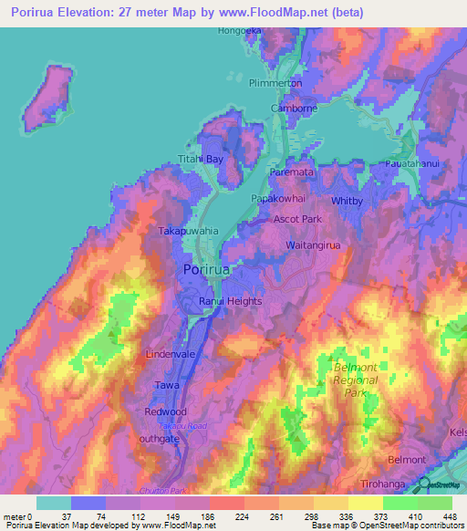 Porirua,New Zealand Elevation Map