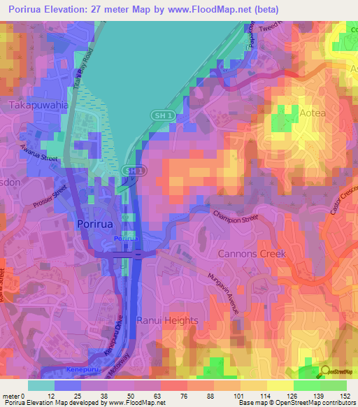Porirua,New Zealand Elevation Map