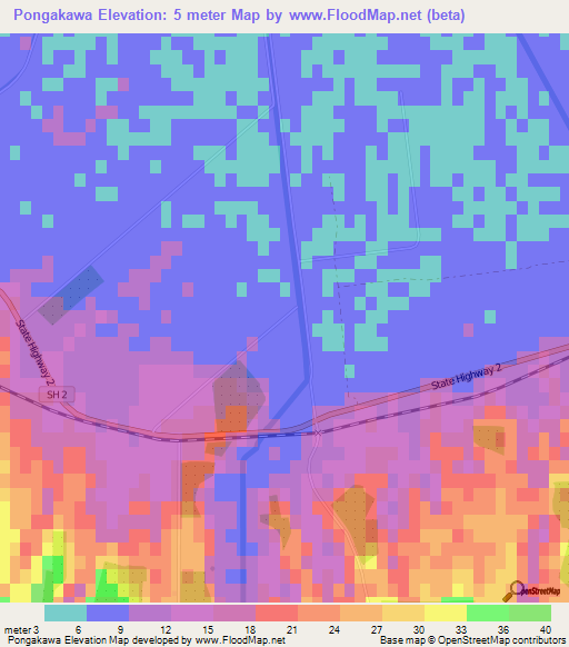Pongakawa,New Zealand Elevation Map