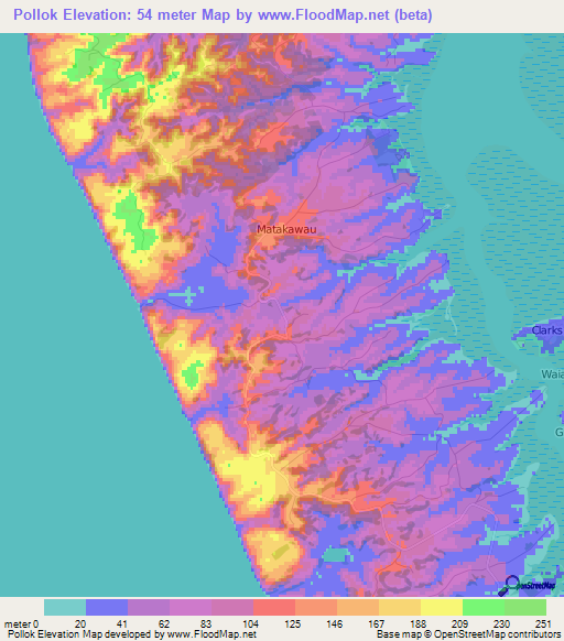 Pollok,New Zealand Elevation Map