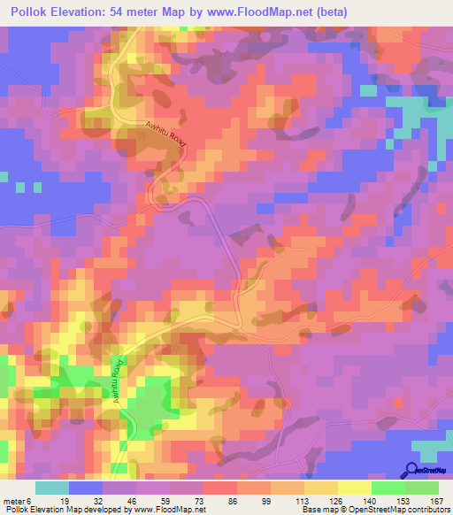 Pollok,New Zealand Elevation Map