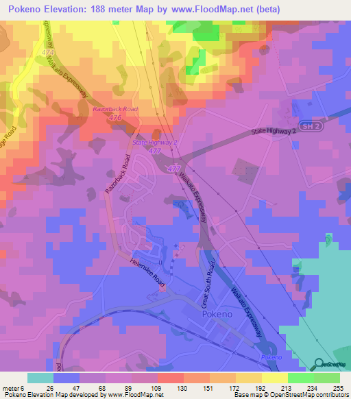 Pokeno,New Zealand Elevation Map