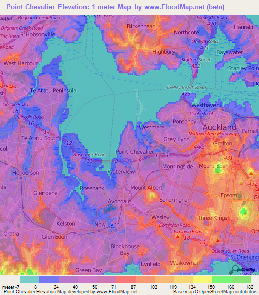 Point Chevalier,New Zealand Elevation Map