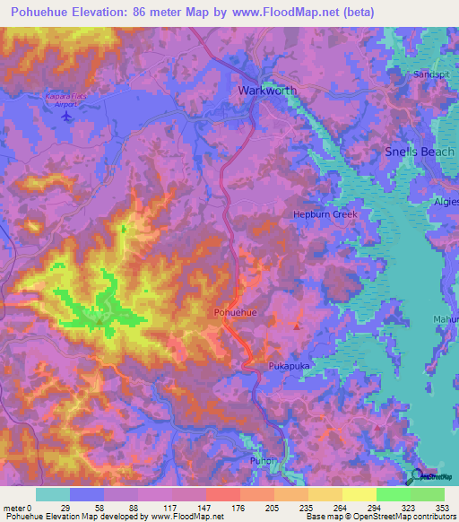 Pohuehue,New Zealand Elevation Map