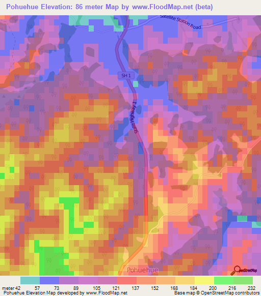 Pohuehue,New Zealand Elevation Map