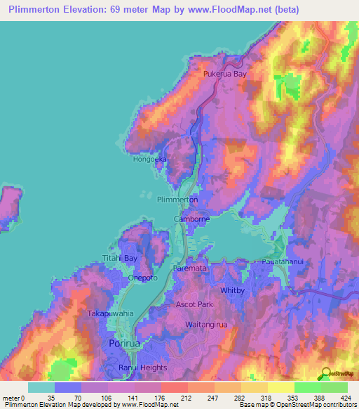 Plimmerton,New Zealand Elevation Map