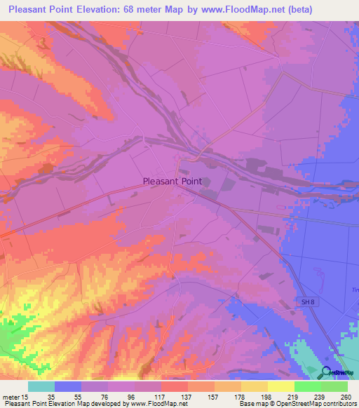 Pleasant Point,New Zealand Elevation Map