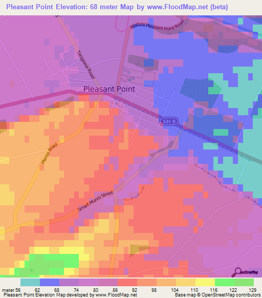 Pleasant Point,New Zealand Elevation Map