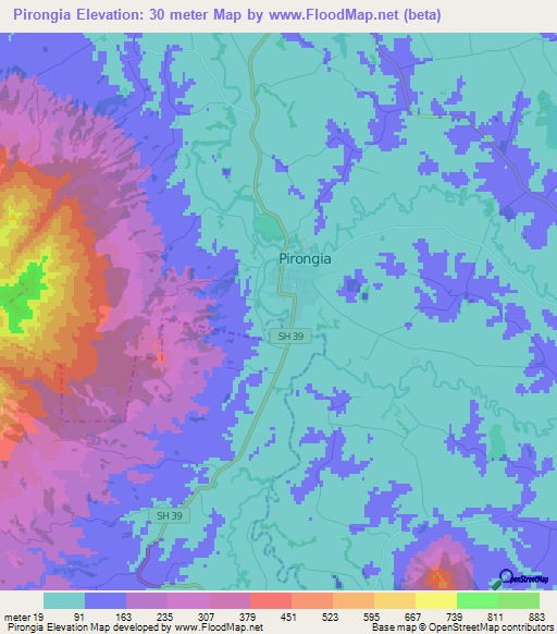 Pirongia,New Zealand Elevation Map