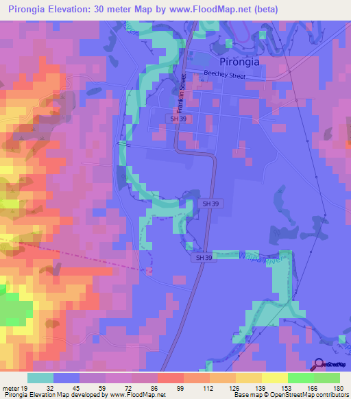 Pirongia,New Zealand Elevation Map