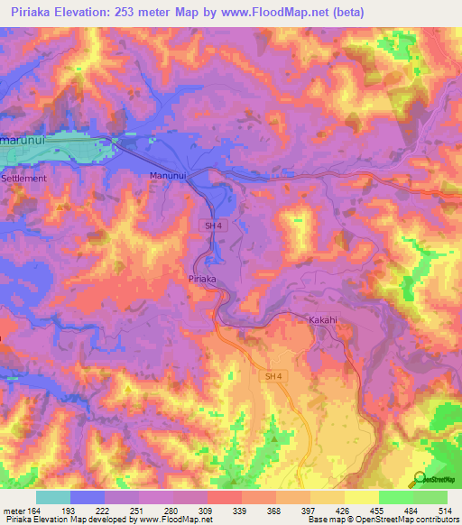 Piriaka,New Zealand Elevation Map