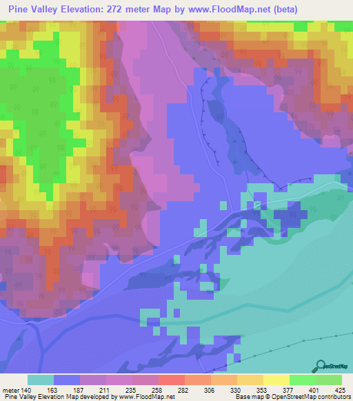 Pine Valley,New Zealand Elevation Map