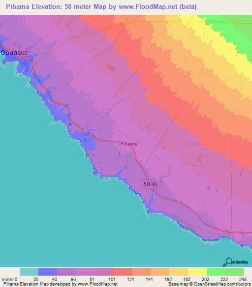 Pihama,New Zealand Elevation Map
