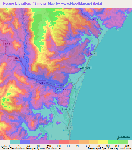 Petane,New Zealand Elevation Map