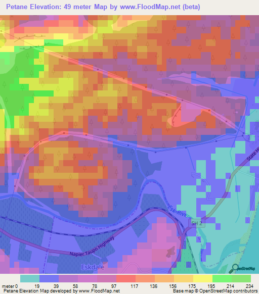 Petane,New Zealand Elevation Map