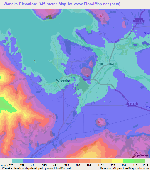 Wanaka,New Zealand Elevation Map