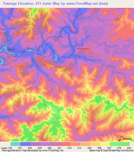 Patunga,New Zealand Elevation Map