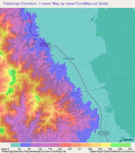 Patetonga,New Zealand Elevation Map