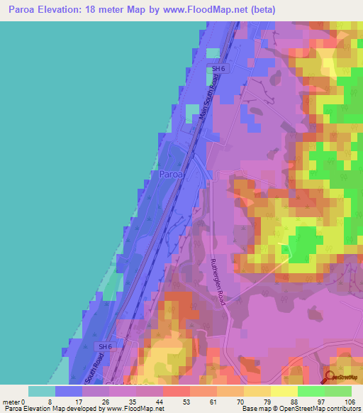 Paroa,New Zealand Elevation Map