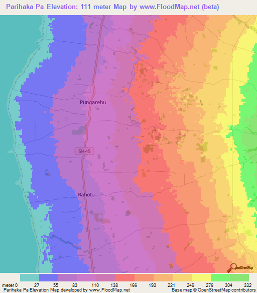 Parihaka Pa,New Zealand Elevation Map