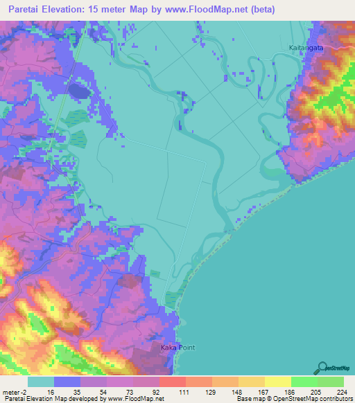 Paretai,New Zealand Elevation Map